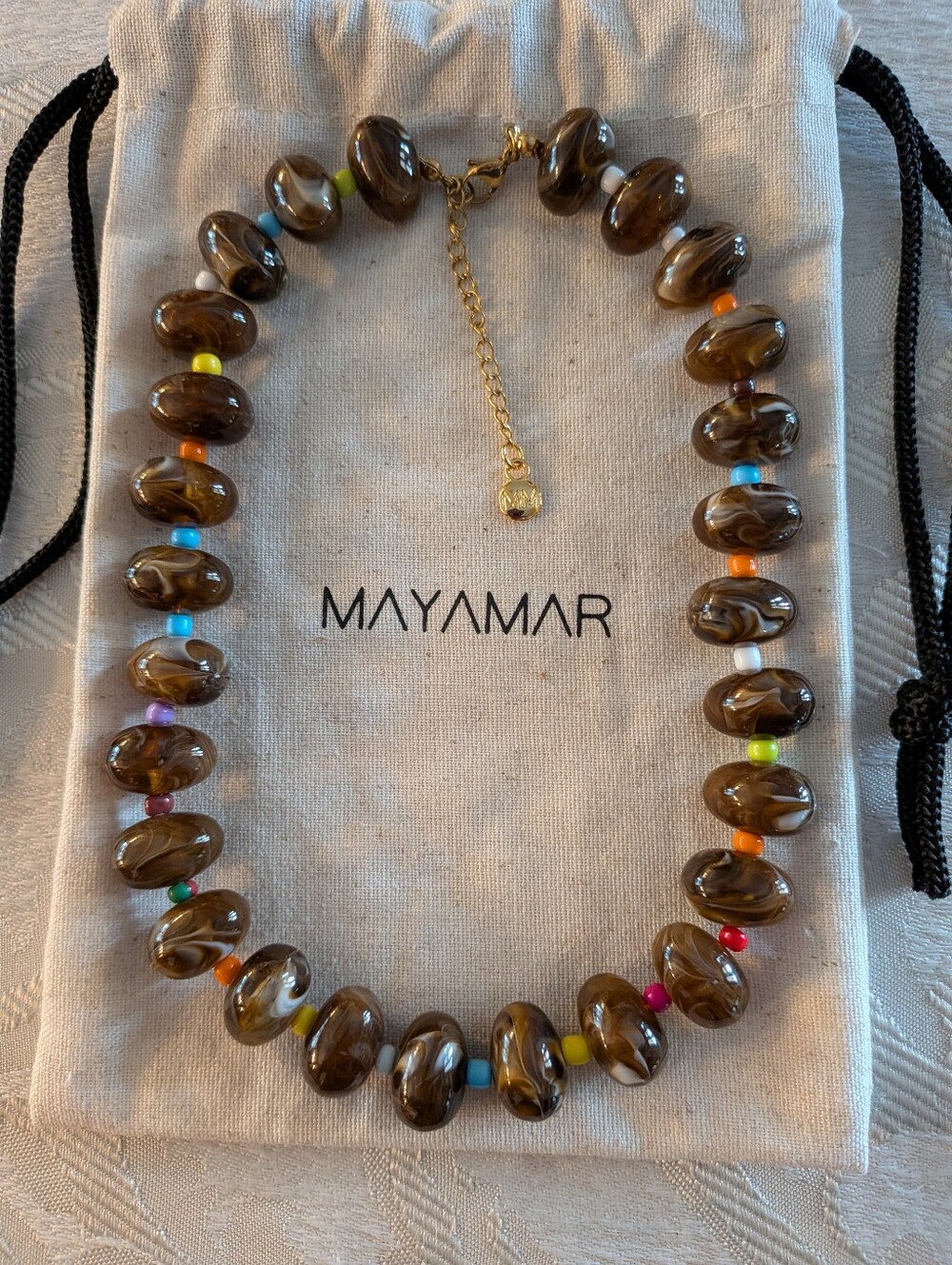 Mayamar Tiger Eye Bead Necklace With Multicolor Accent Beads & Gift Bag - Picture 3 of 6